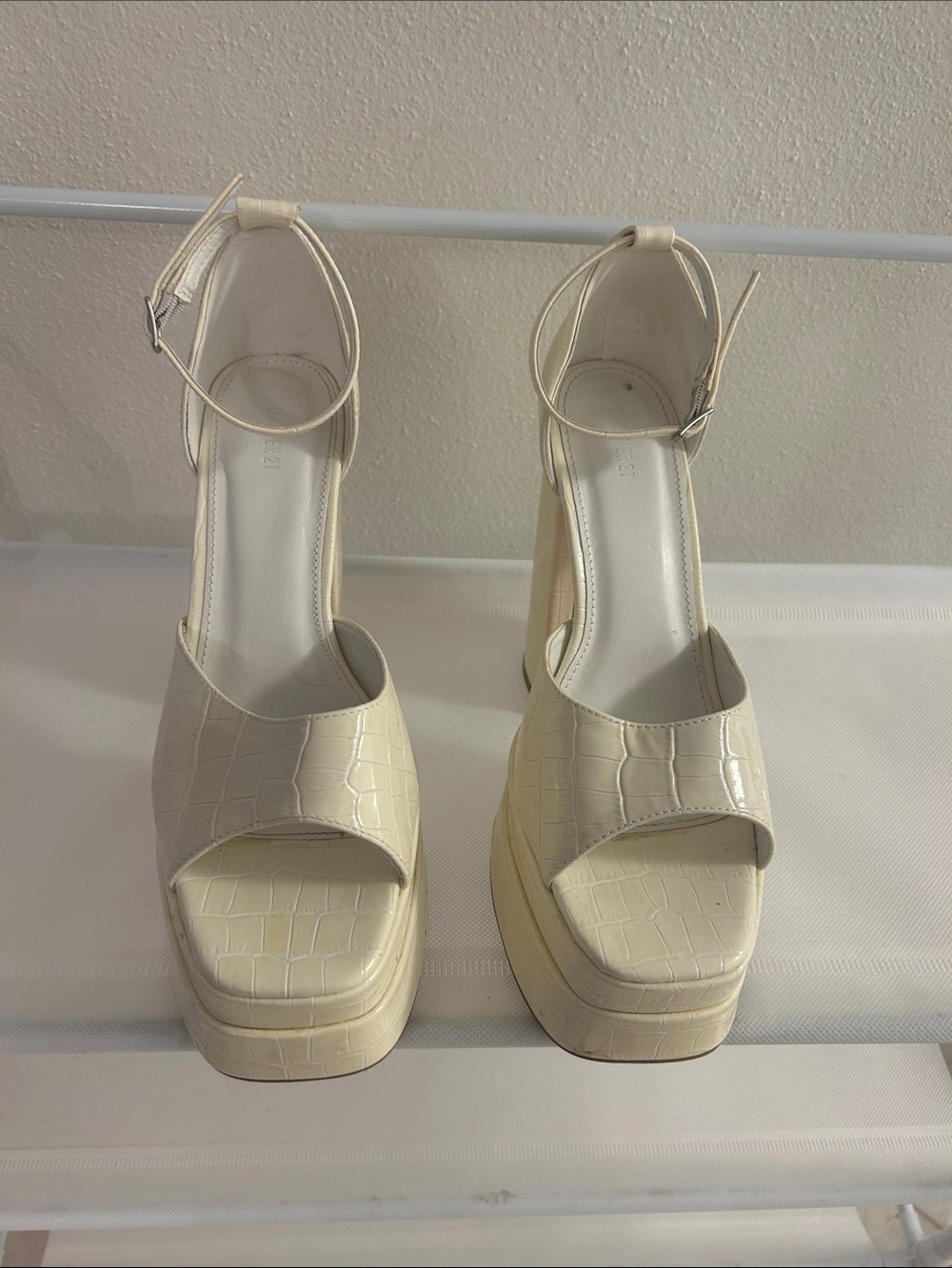 Cream Platform Ankle-Strap Sandals - Women's